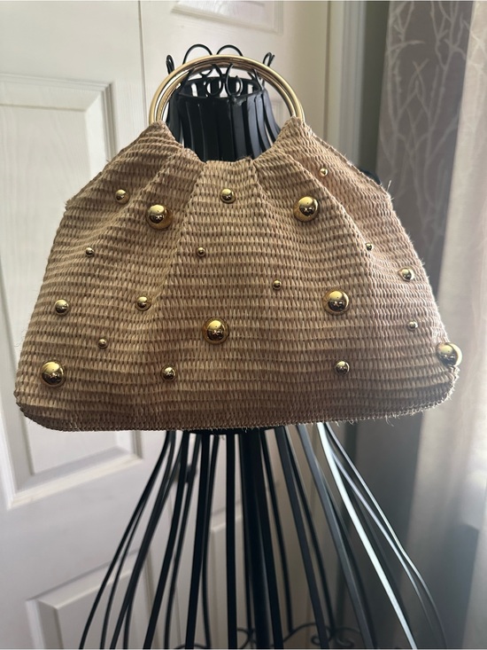 Urban Expressions Handbags - Urban Expressions Harper Straw Studded Evening Bag – Natural Gold Accent